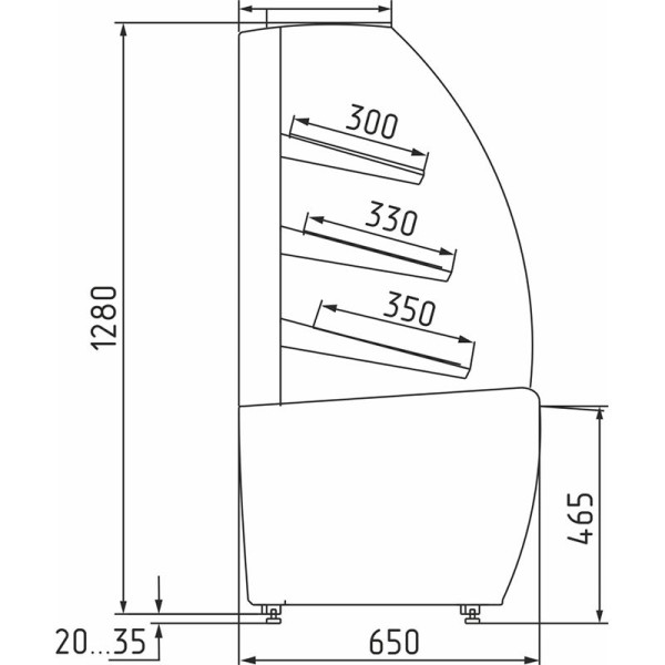 Витрина хлебная K70 N 1,3-2 Light 0012-0109 (хлебная 1,3 Carboma) без фронтального стекла fedosline